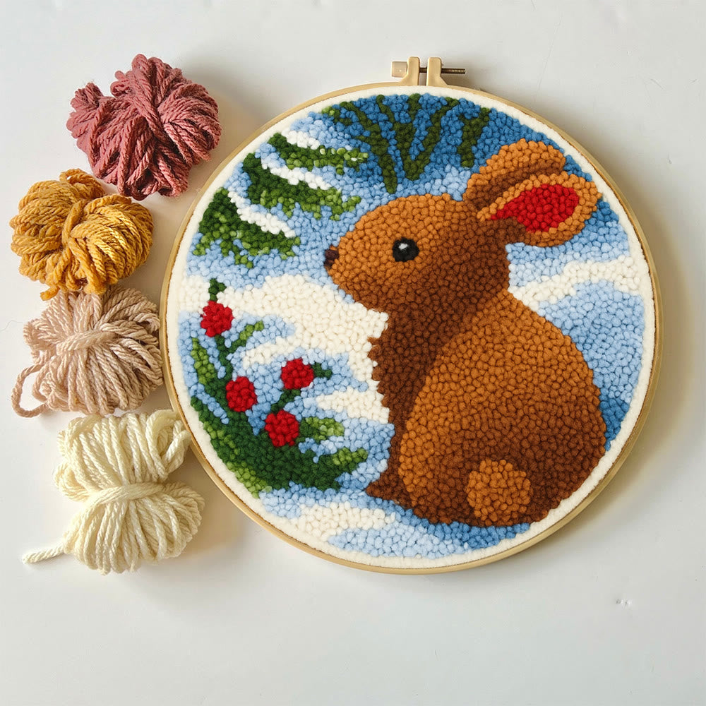 Winter Bunny Punch Needle Kit - Artisan-crafted Piece | Seasonal Decor - image 1