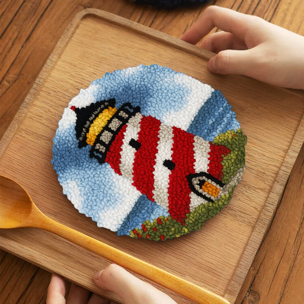 Nautical Lighthouse Punch Needle Kit - Playful Desert Decor | Whimsical Diy Creation - 5 inch Coaster Kit - image 6