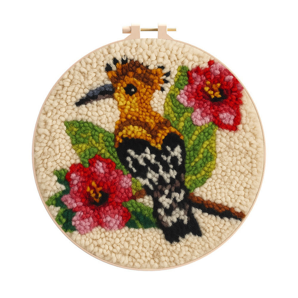Hoopoe Floral Punch Needle Kit - Artisan-made Craft | Nature-inspired Decor - 8 inch Hoop Kit - image 0