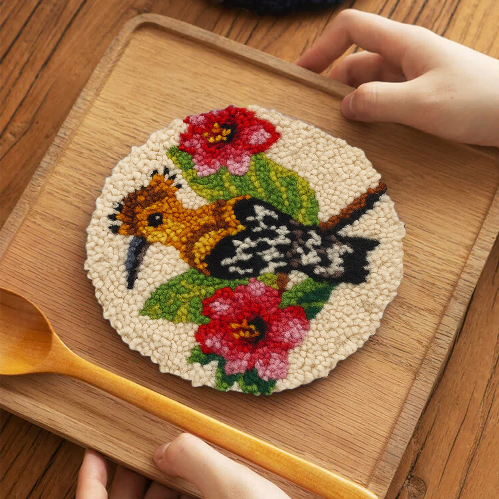 Hoopoe Floral Punch Needle Kit - Artisan-made Craft | Nature-inspired Decor - 5 inch Coaster Kit - image 5