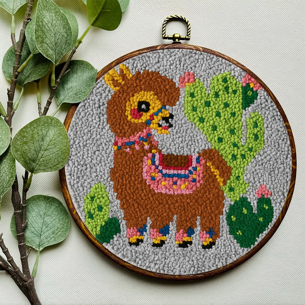 Alpaca Cactus Punch Needle Kit - Handcrafted Art | Boho-Themed Gift - image 1