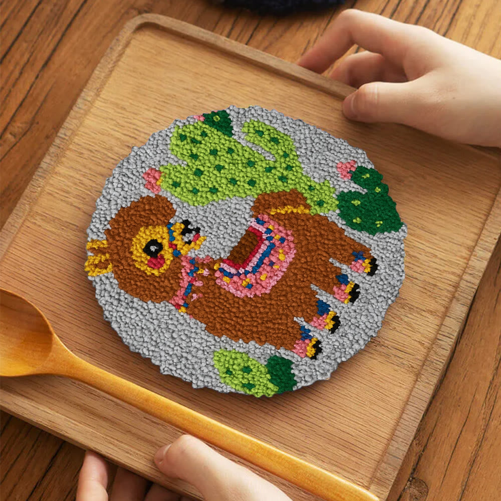Alpaca Cactus Punch Needle Kit - Handcrafted Art | Boho-Themed Gift - 5 inch Coaster Kit - image 5