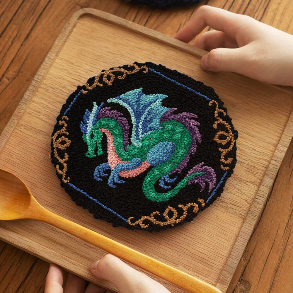 Mythical Dragon Punch Needle Kit - Artisan-crafted Art | Exotic Handcraft Item - 5 inch Coaster Kit - image 6