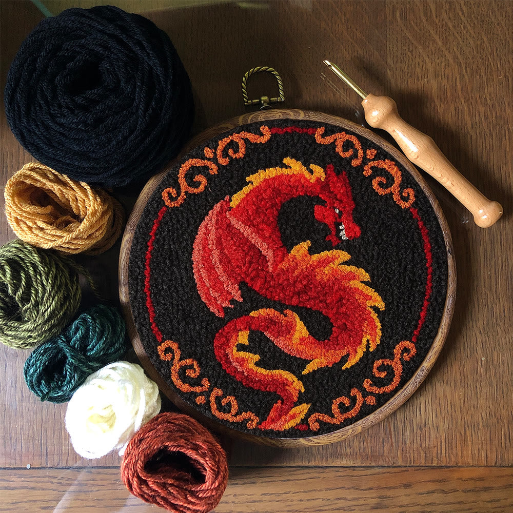 Fire Dragon Punch Needle Kit - Artisan-crafted Art | Fantasy Decor Accent - image 3