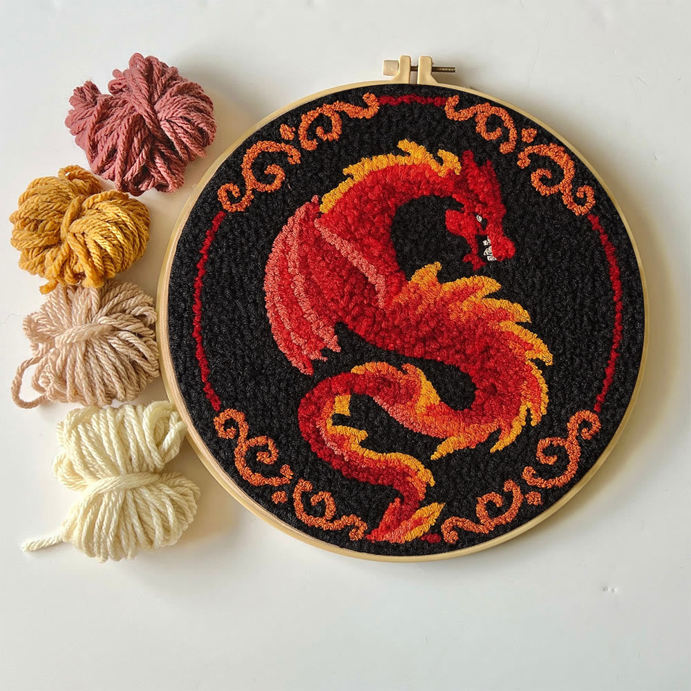 Fire Dragon Punch Needle Kit - Artisan-crafted Art | Fantasy Decor Accent - image 1