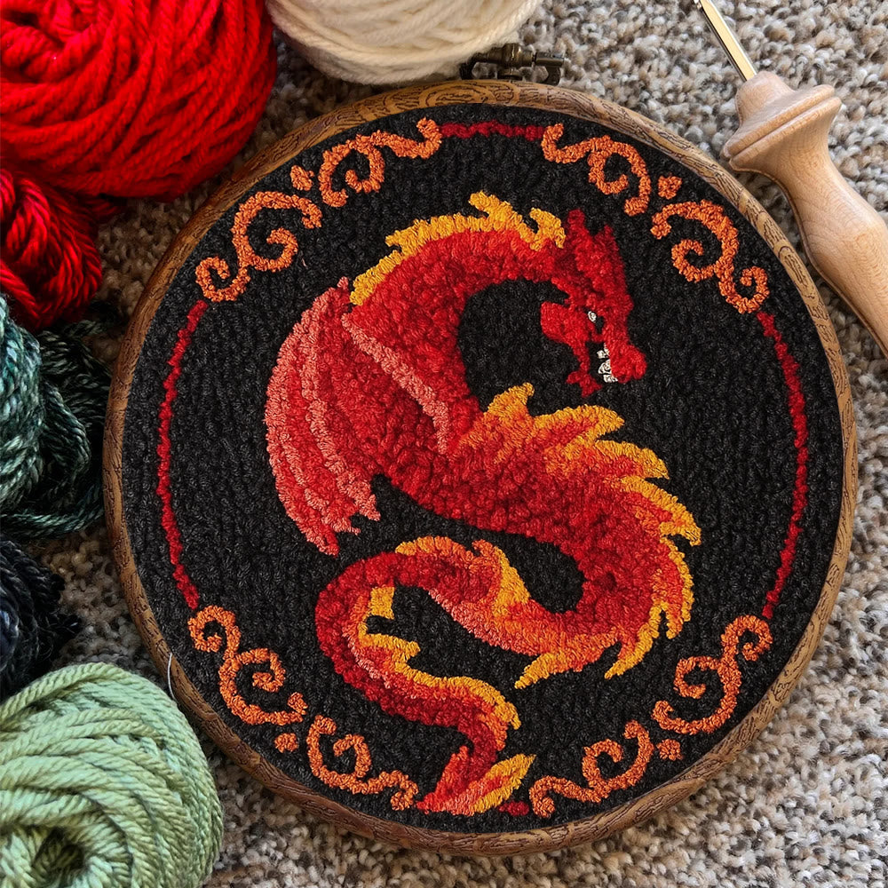 Fire Dragon Punch Needle Kit - Artisan-crafted Art | Fantasy Decor Accent - image 2