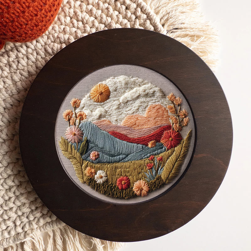 Rubbyoo Embroidery Kit - Floral Mountain Sunset | Nature Diy Craft | Boho Home Decor - image 8