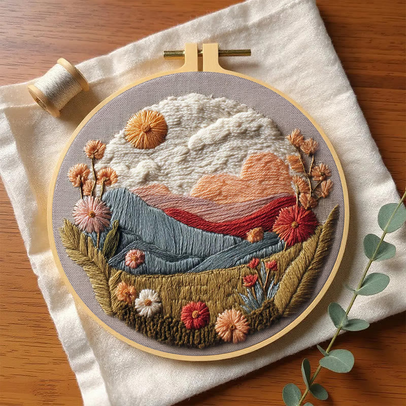 Rubbyoo Embroidery Kit - Floral Mountain Sunset | Nature Diy Craft | Boho Home Decor - image 9