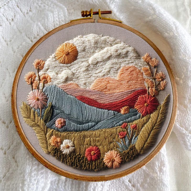 Rubbyoo Embroidery Kit - Floral Mountain Sunset | Nature Diy Craft | Boho Home Decor - image 4