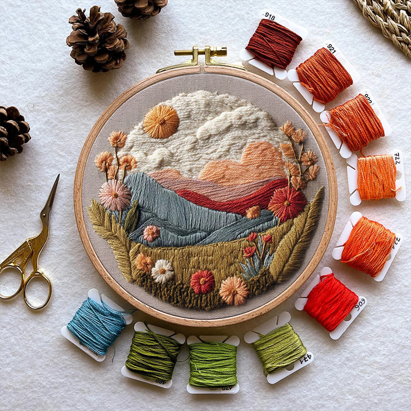 Rubbyoo Embroidery Kit - Floral Mountain Sunset | Nature Diy Craft | Boho Home Decor - image 7