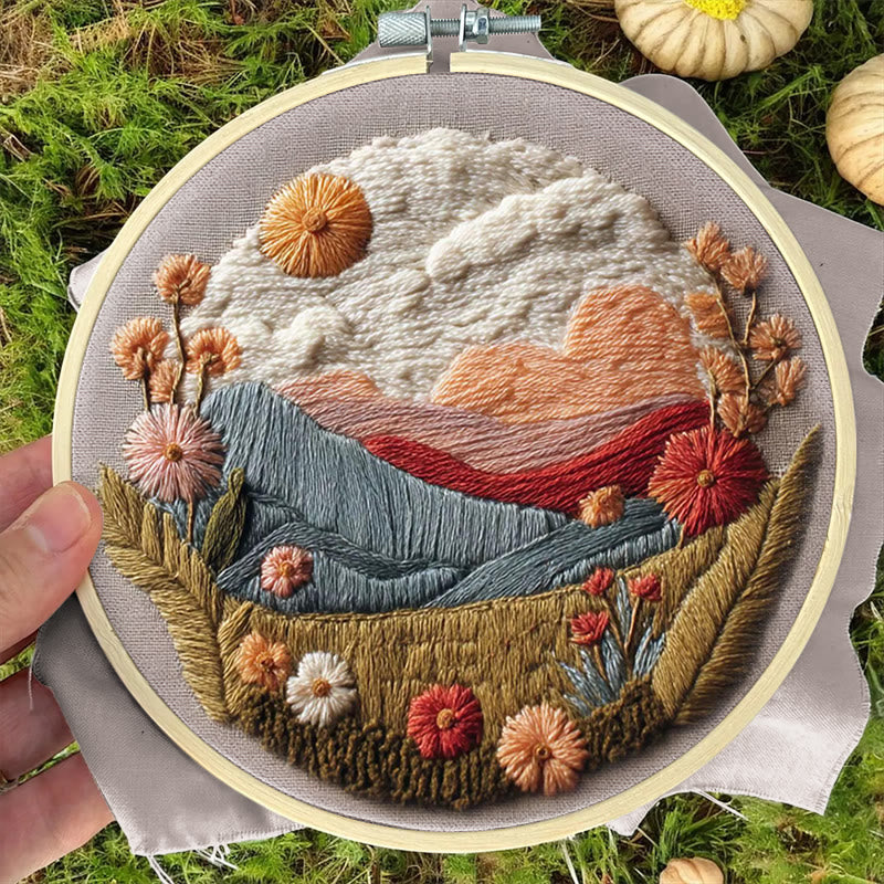 Rubbyoo Embroidery Kit - Floral Mountain Sunset | Nature Diy Craft | Boho Home Decor - image 10