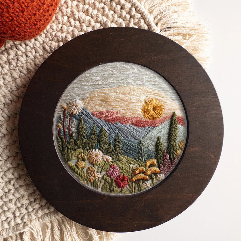 Rubbyoo Embroidery Kit - Alpine Floral Sunset | Outdoor-inspired Diy | Boho Wall Art Kit - image 4