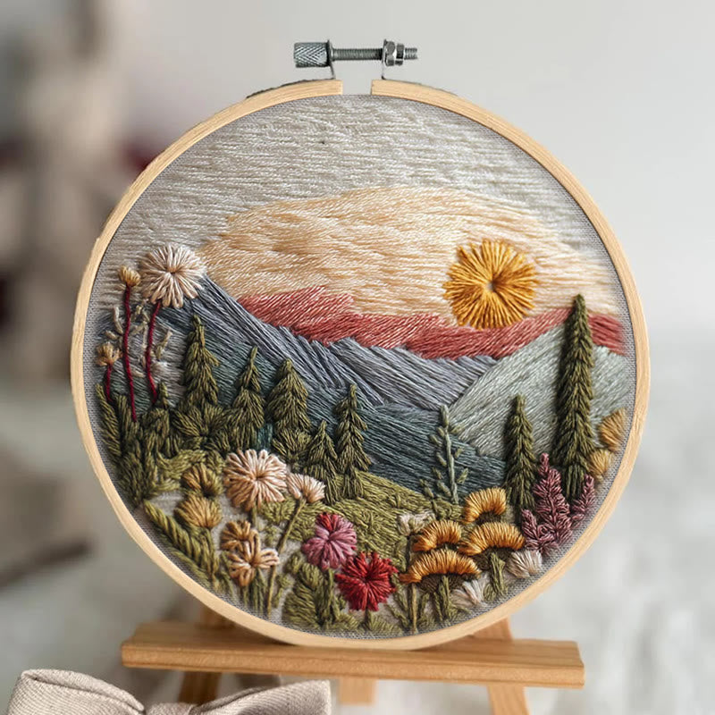 Rubbyoo Embroidery Kit - Alpine Floral Sunset | Outdoor-inspired Diy | Boho Wall Art Kit - image 2