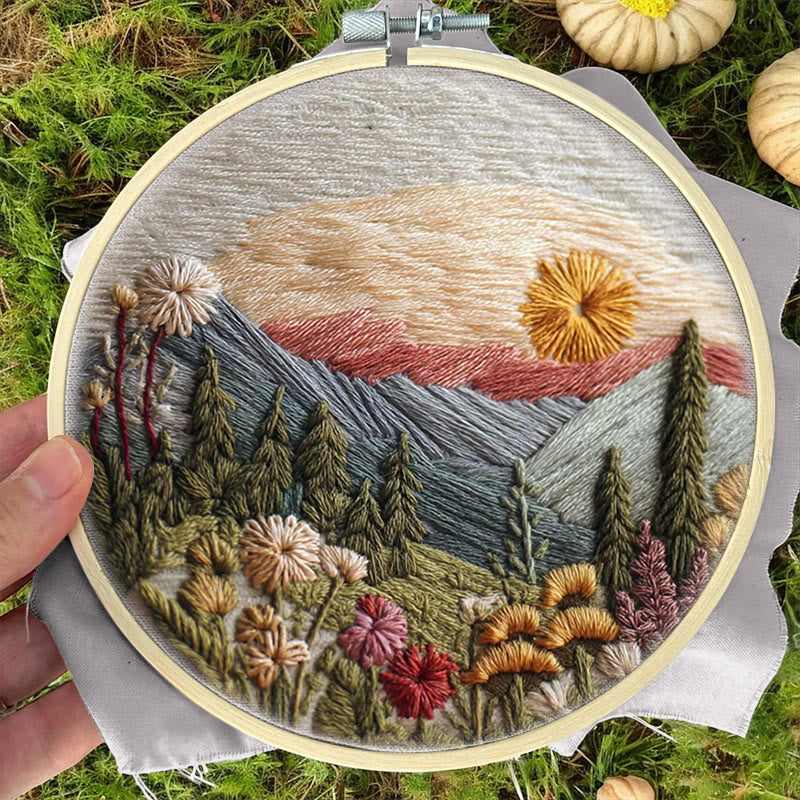 Rubbyoo Embroidery Kit - Alpine Floral Sunset | Outdoor-inspired Diy | Boho Wall Art Kit - image 8