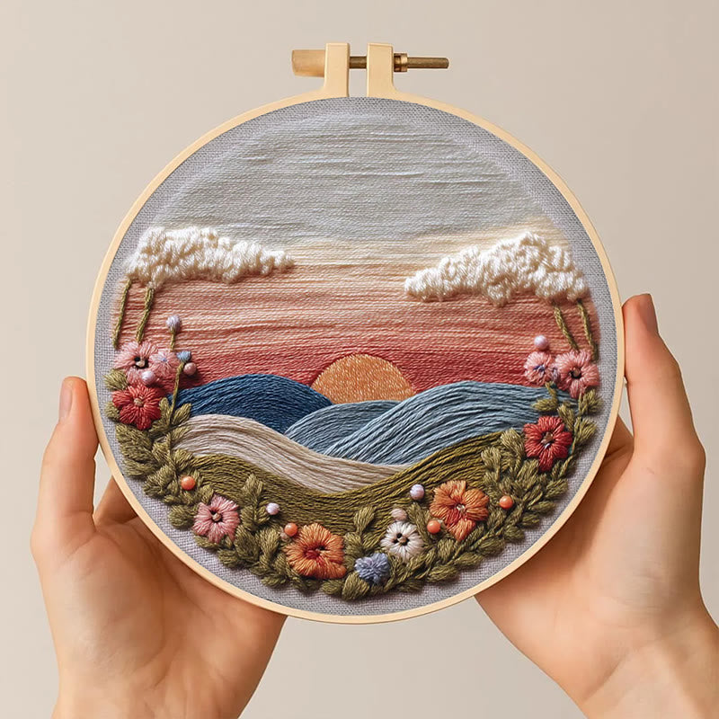 Rubbyoo Embroidery Kit - Floral Sunset Landscape | Scenic Diy Craft | Artistic Home Accent Kit - image 2