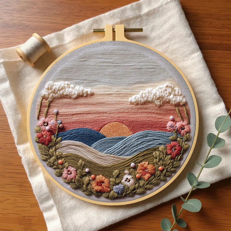 Rubbyoo Embroidery Kit - Floral Sunset Landscape | Scenic Diy Craft | Artistic Home Accent Kit - image 4