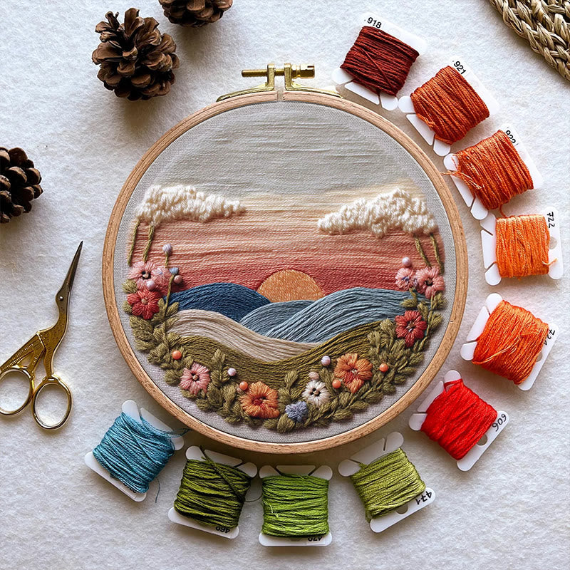 Rubbyoo Embroidery Kit - Floral Sunset Landscape | Scenic Diy Craft | Artistic Home Accent Kit - image 9