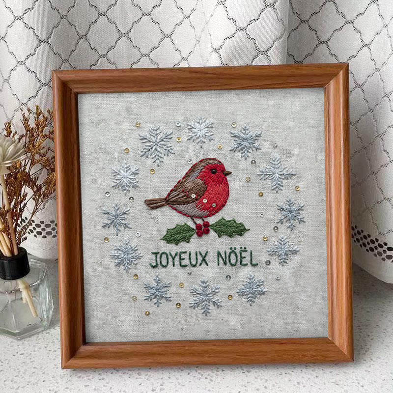 Rubbyoo Embroidery Kit - Christmas Robin Snowflake | Festive Diy Craft | Perfect Holiday Kit - Embroidery Kit Plus An Extra Frame - image 1