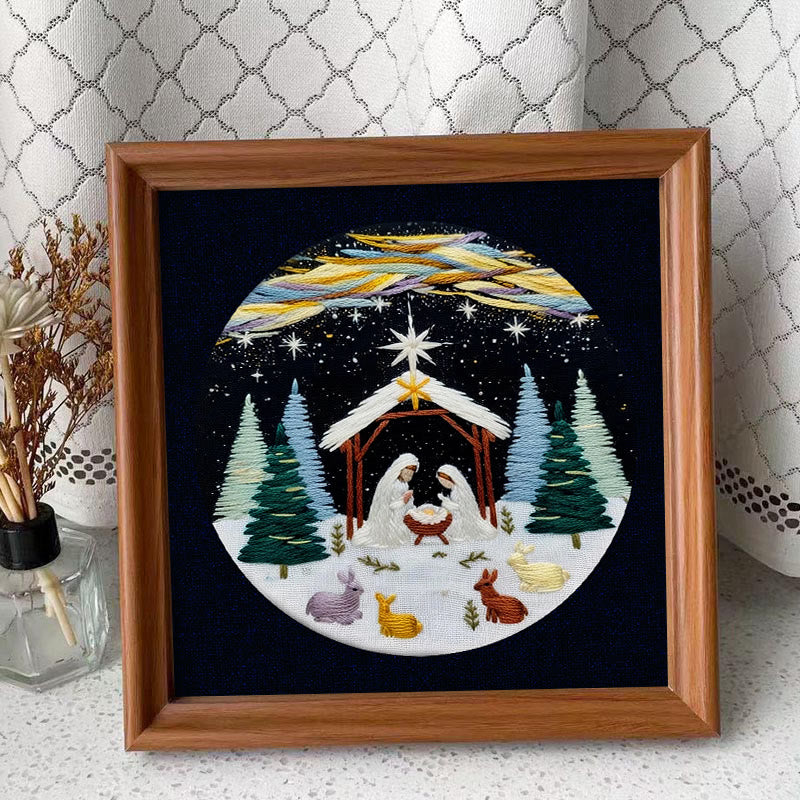 Rubbyoo Embroidery Kit - Nativity Christmas Night | Religious Diy | Spiritual Home Accent - Embroidery Kit Plus An Extra Frame - image 1