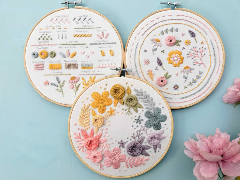 Rubbyoo 3-piece Beginner Embroidery Kit - Blooming Flower Stitch Practice | Perfect Needle Art For Diy Starter - image 1