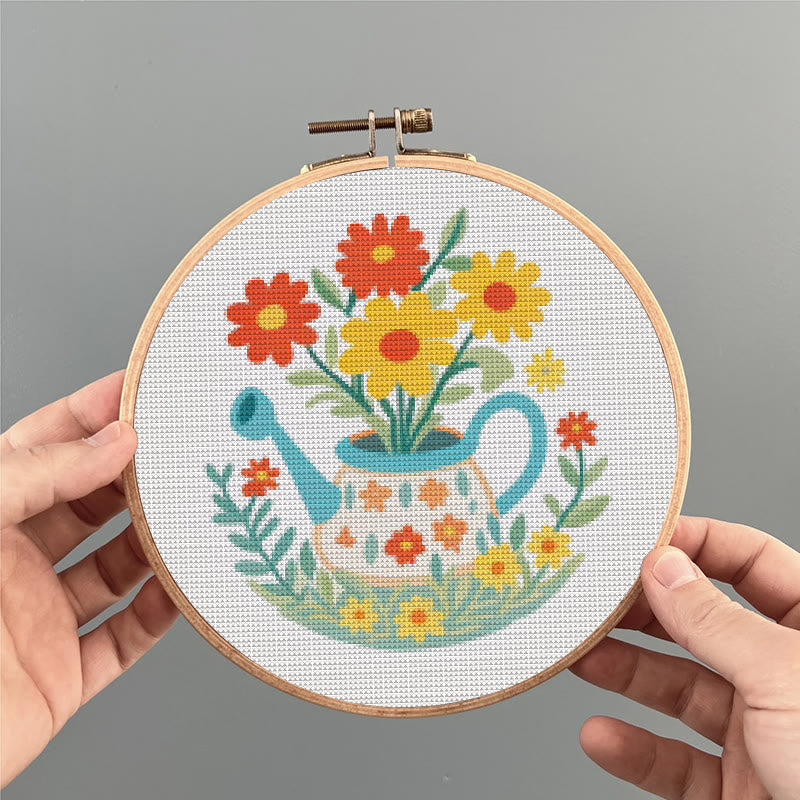 Cross Stitch Kit - Watering Can | Floral Handmade Needlework | Perfect For Wall Hanging  - image 2