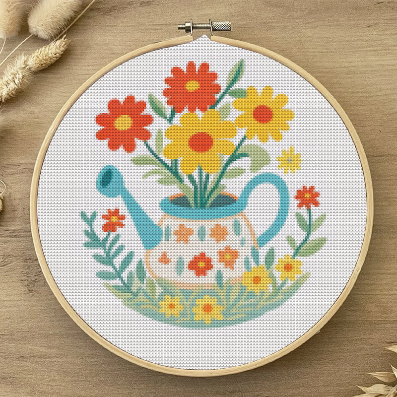 Cross Stitch Kit - Watering Can | Floral Handmade Needlework | Perfect For Wall Hanging  - image 5