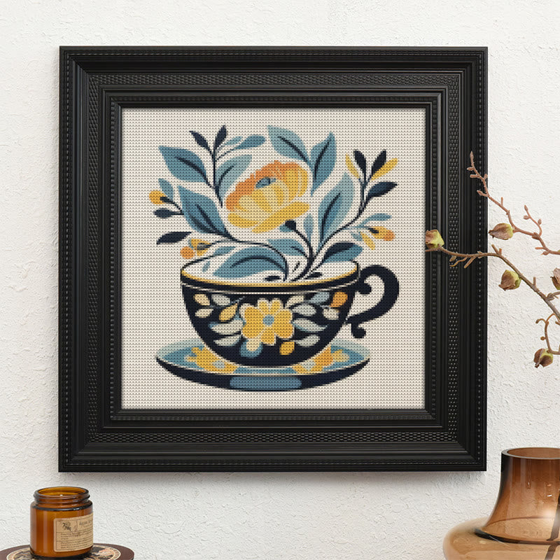 Cross Stitch Kit - Floral Teacup | Elegant Needle Craft | Hoop Art For Hanging Decoration  - image 9
