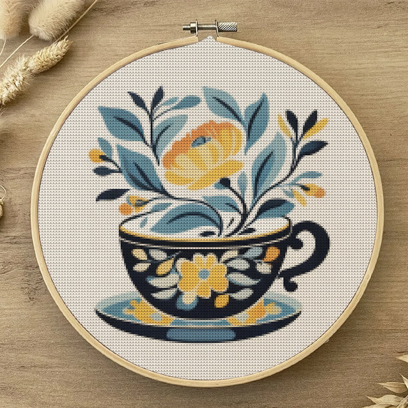 Cross Stitch Kit - Floral Teacup | Elegant Needle Craft | Hoop Art For Hanging Decoration  - image 5