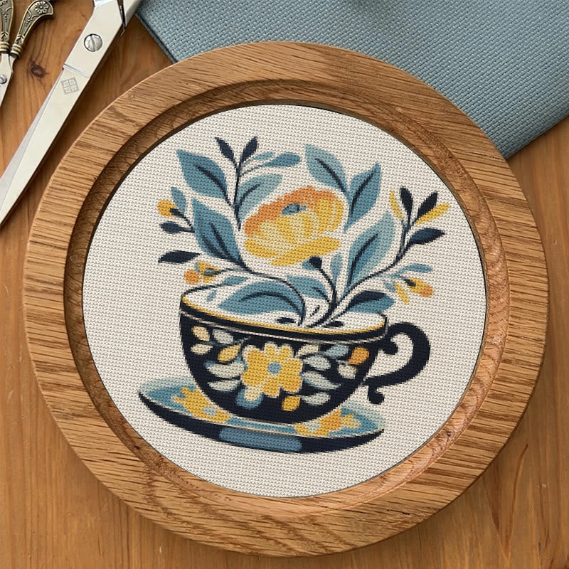 Cross Stitch Kit - Floral Teacup | Elegant Needle Craft | Hoop Art For Hanging Decoration  - image 6