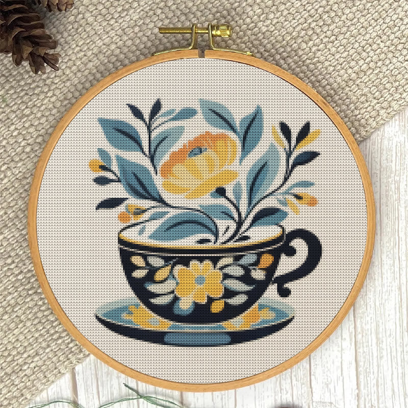 Cross Stitch Kit - Floral Teacup | Elegant Needle Craft | Hoop Art For Hanging Decoration  - image 4