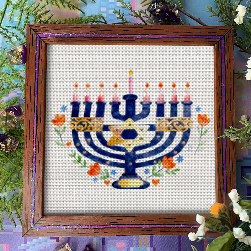 Cross Stitch Kit - Hanukkiah Candlestick | Diy Christmas Ornament | Personalised Handmade Gift - Hanukkiah Candlestick - image 1