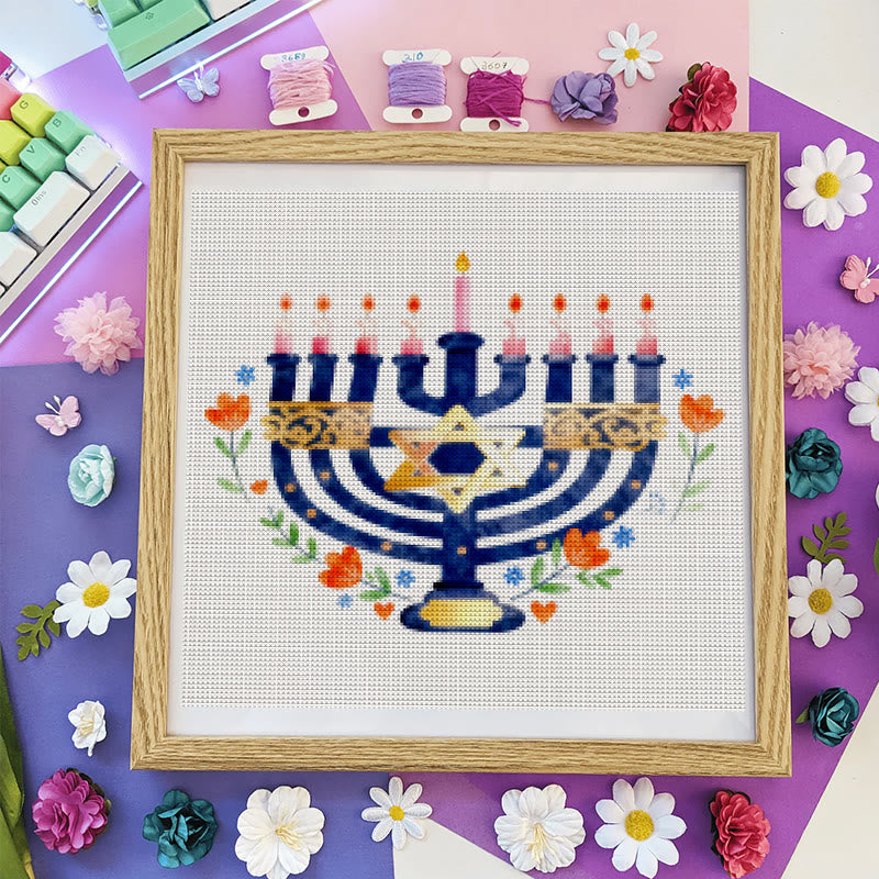 Cross Stitch Kit - Hanukkiah Candlestick | Diy Christmas Ornament | Personalised Handmade Gift - image 7