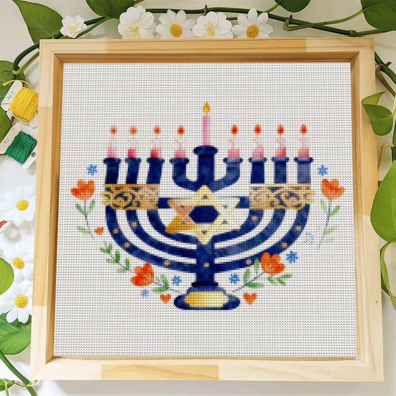Cross Stitch Kit - Hanukkiah Candlestick | Diy Christmas Ornament | Personalised Handmade Gift - image 8