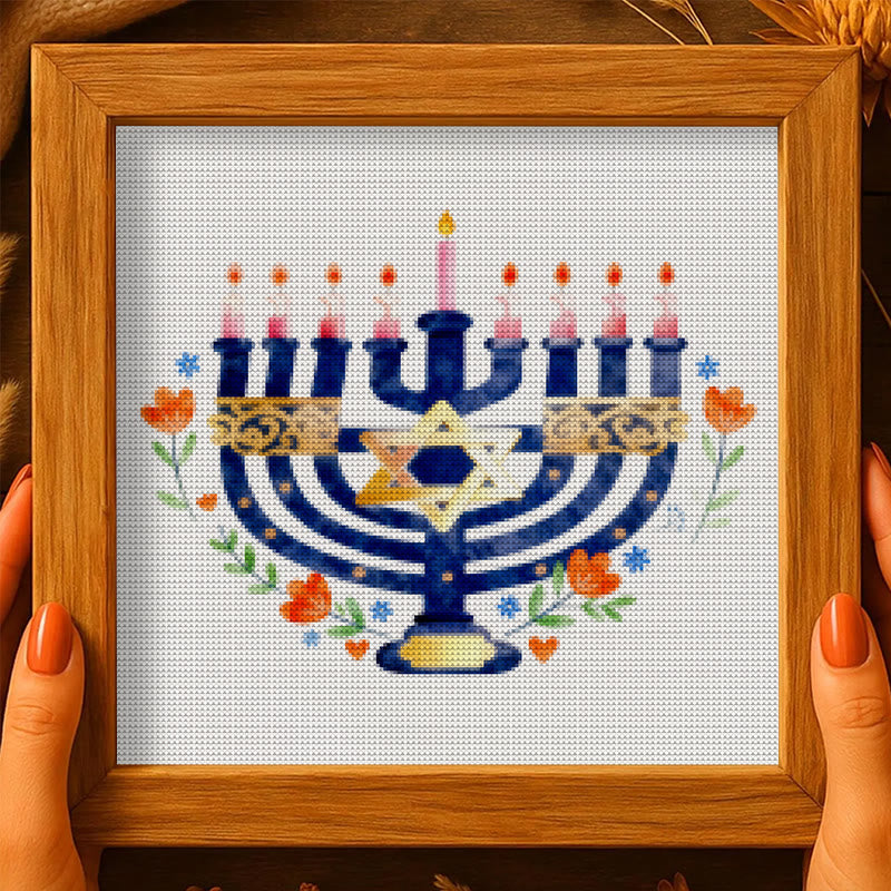 Cross Stitch Kit - Hanukkiah Candlestick | Diy Christmas Ornament | Personalised Handmade Gift - image 9