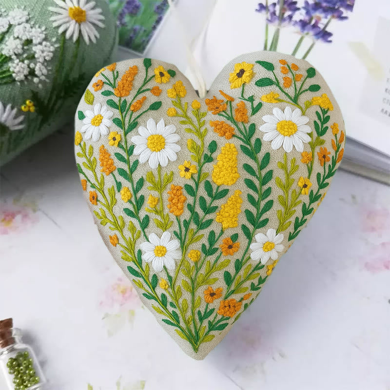 Rubbyoo Heart Embroidery Kit - Wildflower Meadow | Rustic Home Decor | Handmade Needle Artwork - image 1