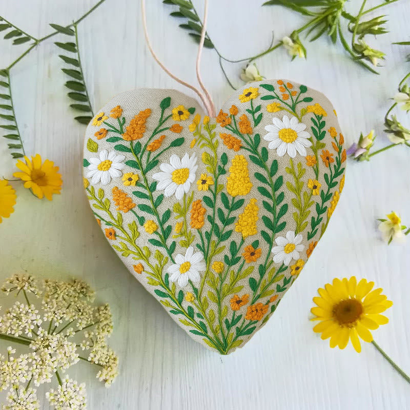 Rubbyoo Heart Embroidery Kit - Wildflower Meadow | Rustic Home Decor | Handmade Needle Artwork - image 3
