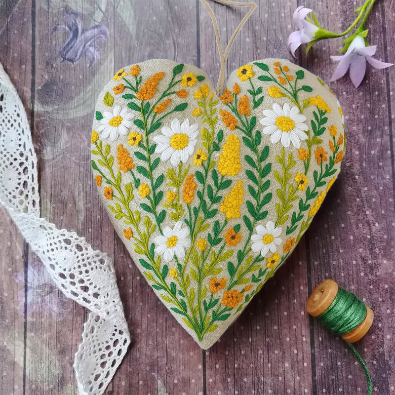 Rubbyoo Heart Embroidery Kit - Wildflower Meadow | Rustic Home Decor | Handmade Needle Artwork - image 0