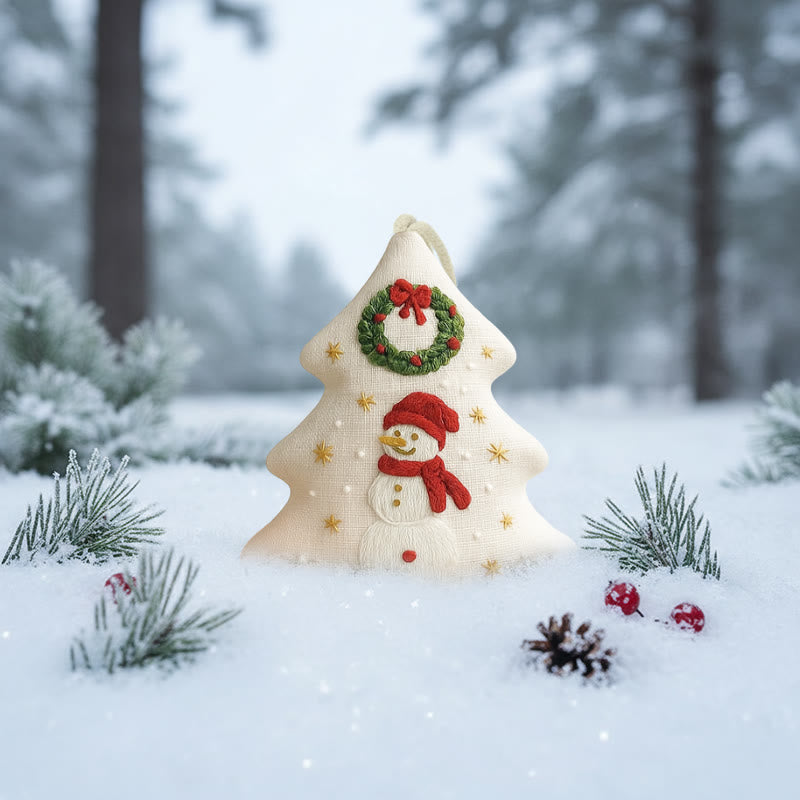 Rubbyoo Tree-shaped Embroidery Kit - Snowman | Winter Handmade Craft | Festive Home Accent - image 1