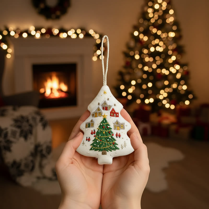 Rubbyoo Tree-shaped Embroidery Kit - Festive Town | Handmade Festive | Artisanal Xmas Accent - image 8