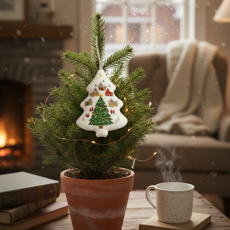 Rubbyoo Tree-shaped Embroidery Kit - Festive Town | Handmade Festive | Artisanal Xmas Accent - image 9