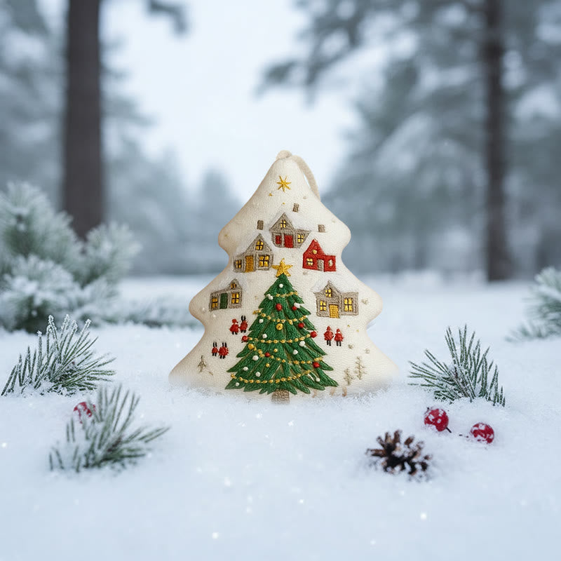 Rubbyoo Tree-shaped Embroidery Kit - Festive Town | Handmade Festive | Artisanal Xmas Accent - image 5