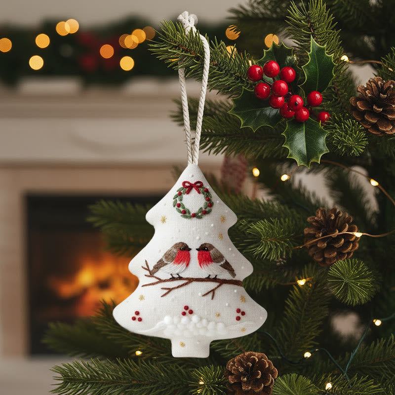 Rubbyoo Tree-shaped Embroidery Kit - Robin Perched On Wreath | Handstitched Craft | Festive Home Decor - image 0