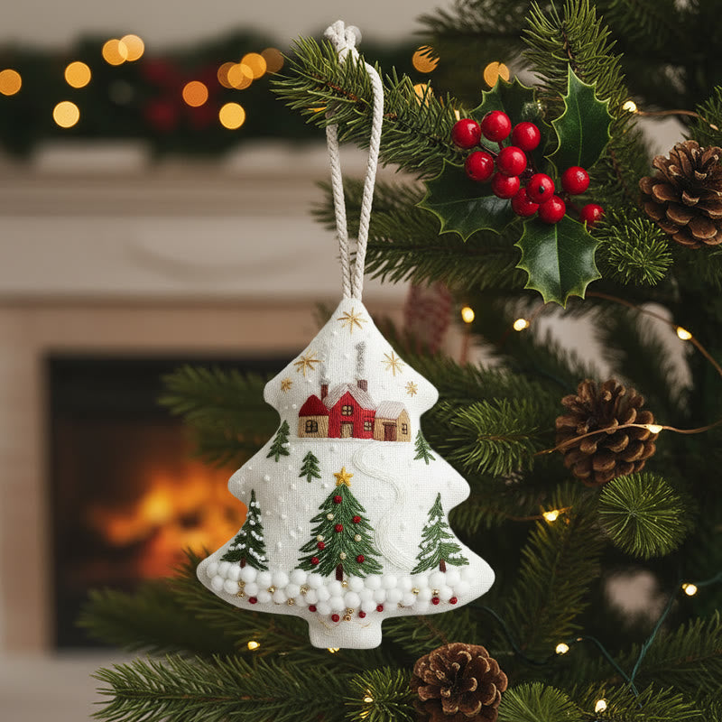 Rubbyoo Tree-shaped Embroidery Kit - Winter Cottage | Holiday Home Decor | Easy Embroidery Project - image 0
