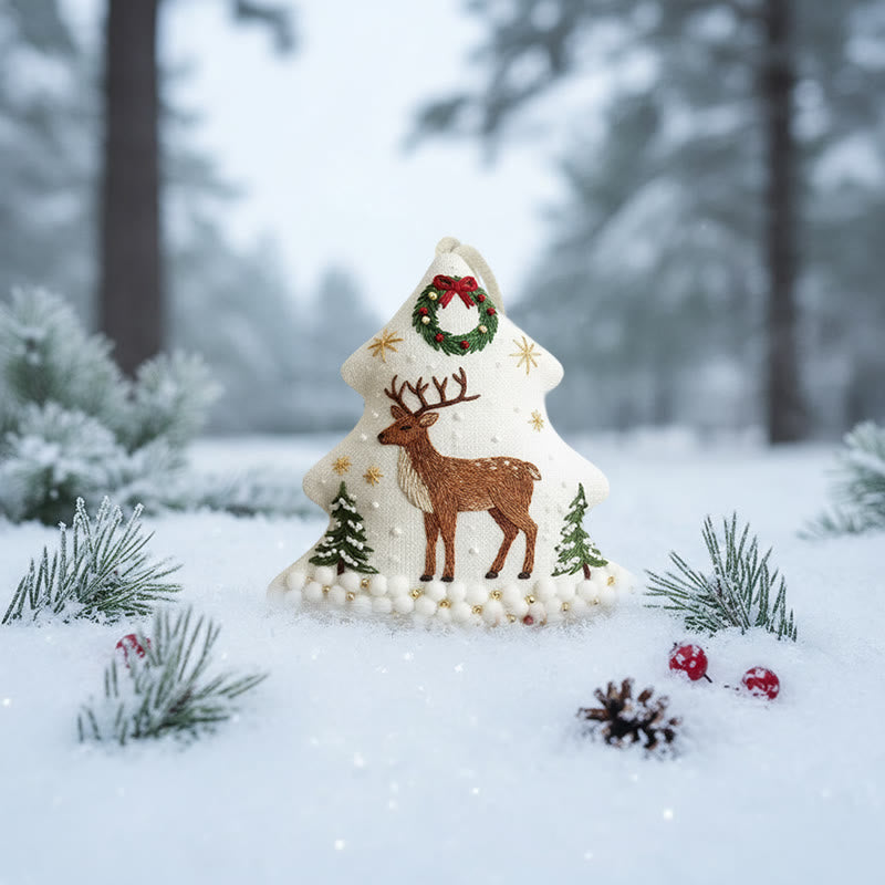 Rubbyoo Tree-shaped Embroidery Kit - Reindeer Amid Snowy Pines | Hand Embroidery Art | Festive Decor Highlight - image 6