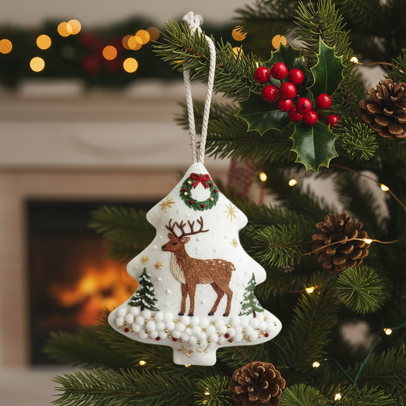 Rubbyoo Tree-shaped Embroidery Kit - Reindeer Amid Snowy Pines | Hand Embroidery Art | Festive Decor Highlight - image 0