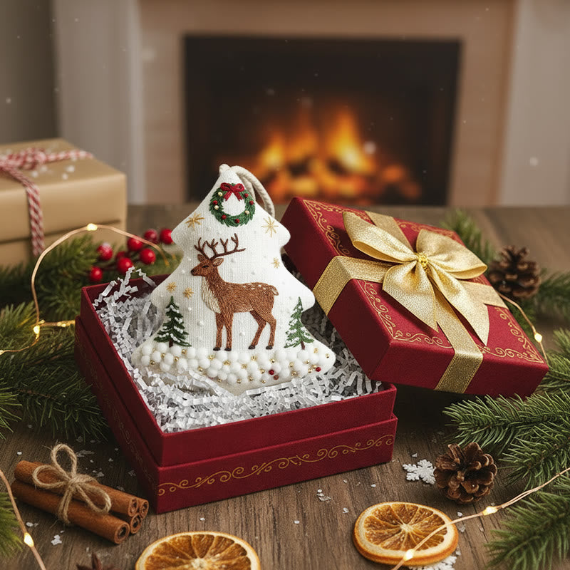 Rubbyoo Tree-shaped Embroidery Kit - Reindeer Amid Snowy Pines | Hand Embroidery Art | Festive Decor Highlight - image 2