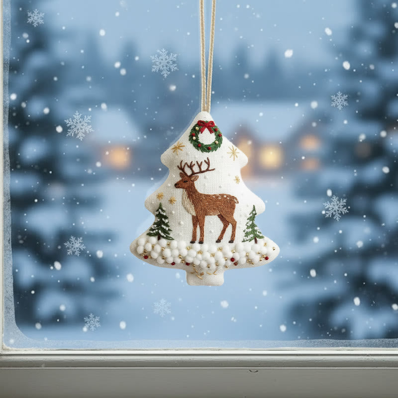 Rubbyoo Tree-shaped Embroidery Kit - Reindeer Amid Snowy Pines | Hand Embroidery Art | Festive Decor Highlight - image 1