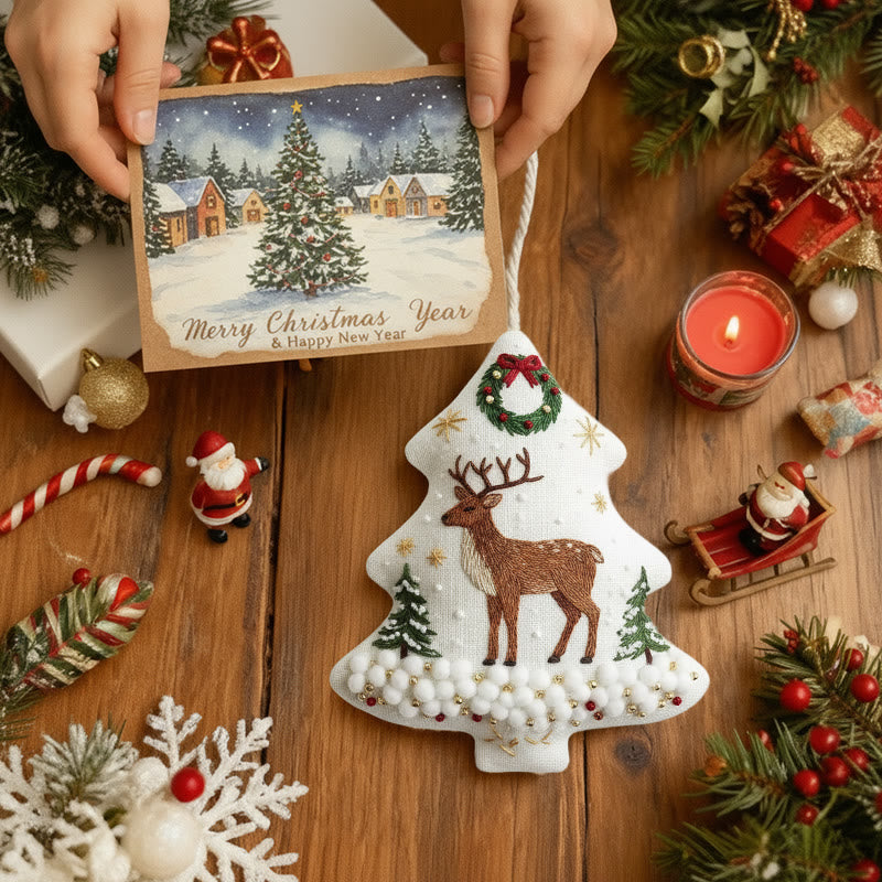 Rubbyoo Tree-shaped Embroidery Kit - Reindeer Amid Snowy Pines | Hand Embroidery Art | Festive Decor Highlight - image 5