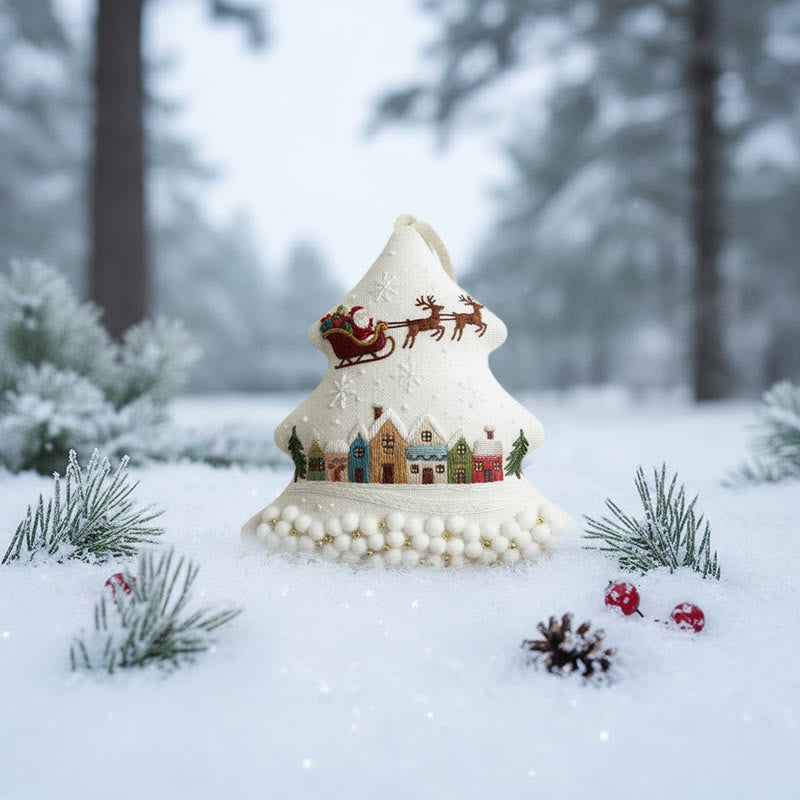 Rubbyoo Tree-shaped Embroidery Kit - Santa Sleigh Scene | Diy Needlecraft Kit | Holiday Ornament - image 2