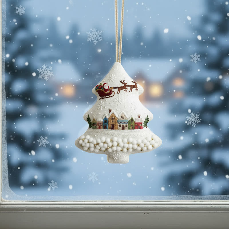 Rubbyoo Tree-shaped Embroidery Kit - Santa Sleigh Scene | Diy Needlecraft Kit | Holiday Ornament - image 1